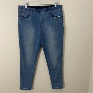 DG2 Diane Gilman Pull On Elastic Waist Jeans Jeggings Size PL Med Wash Denim